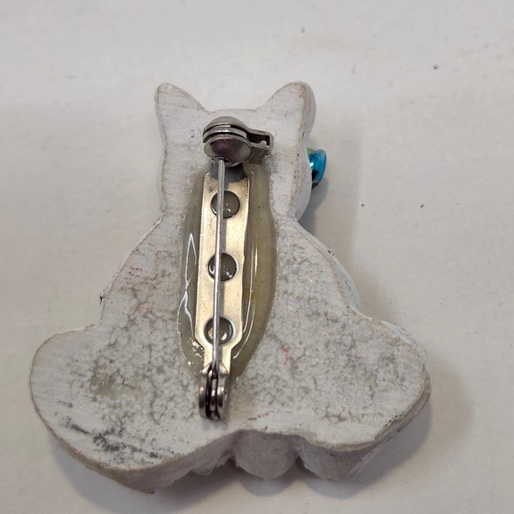 White Cat Holiday Christmas Lights Brooch Pin Sparkle Resin Costume Jewelry - Picture 4 of 6